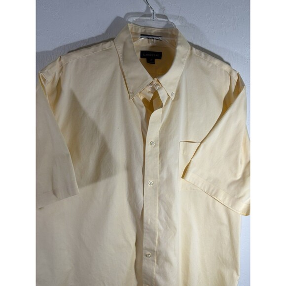 Lands End Mens Sz 17 Yellow No Iron Pinpoint Oxford Short Sleeve Cotton Shirt - Picture 4 of 7